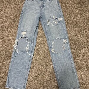 American Eagle Outfitters Distressed Blue Straight Leg Jeans